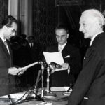 Emilio Colombo presta giuramento come ministro dell’Agricoltura e Foreste, Roma, 6/07/1955